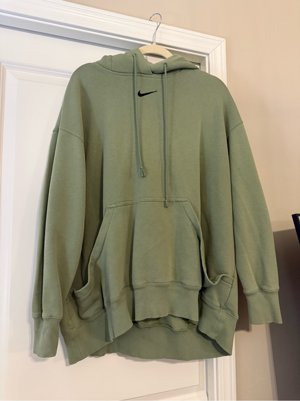 Nike Men's Sage Green Crewneck Hoodie with Black Swoosh